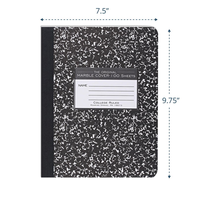 ROARING SPRING Hard Cover Composition Notebook, Black Marble Comp Book, 9.75â€³ x 7.5â€³, College-Ruled with Margin, 100 Sheets (200 Pages), Made in USA - Image 3
